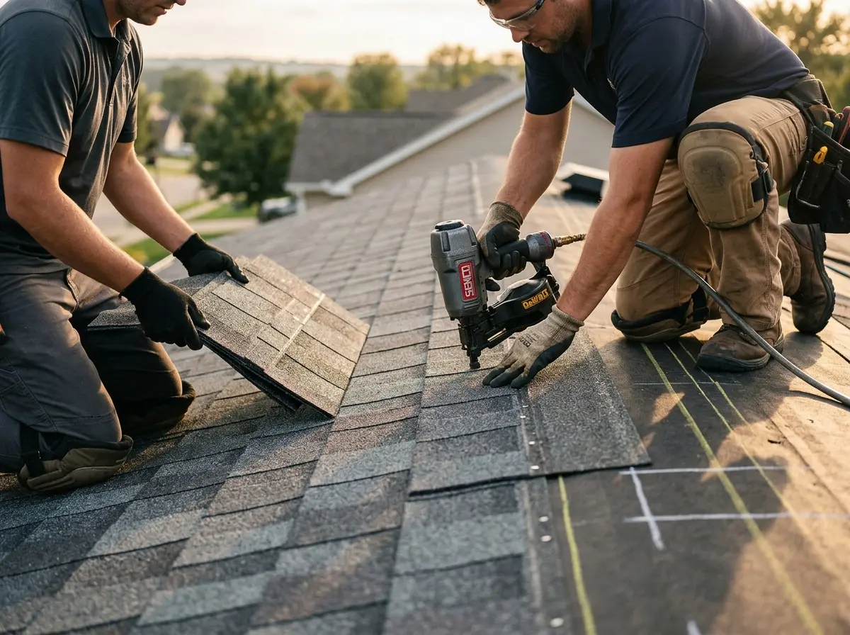 Professional roofer working on a residential roof in Mauldin
